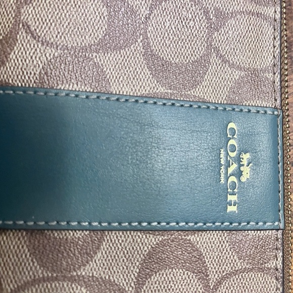 - Coach Signature Canvas Wristlet with Green Leather Trim— - Picture 13 of 13